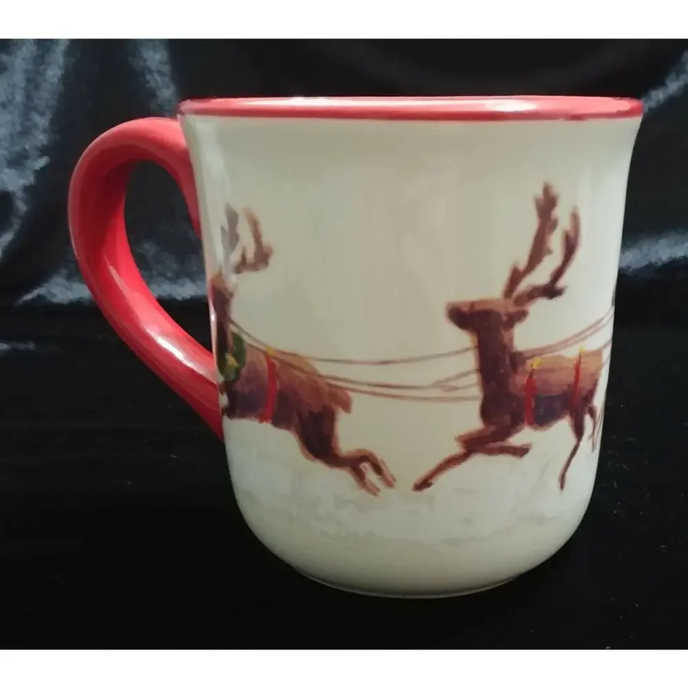 Retired Williams Sonoma Santa and His Reindeer 4”Tall Mug Christmas Holiday 2011